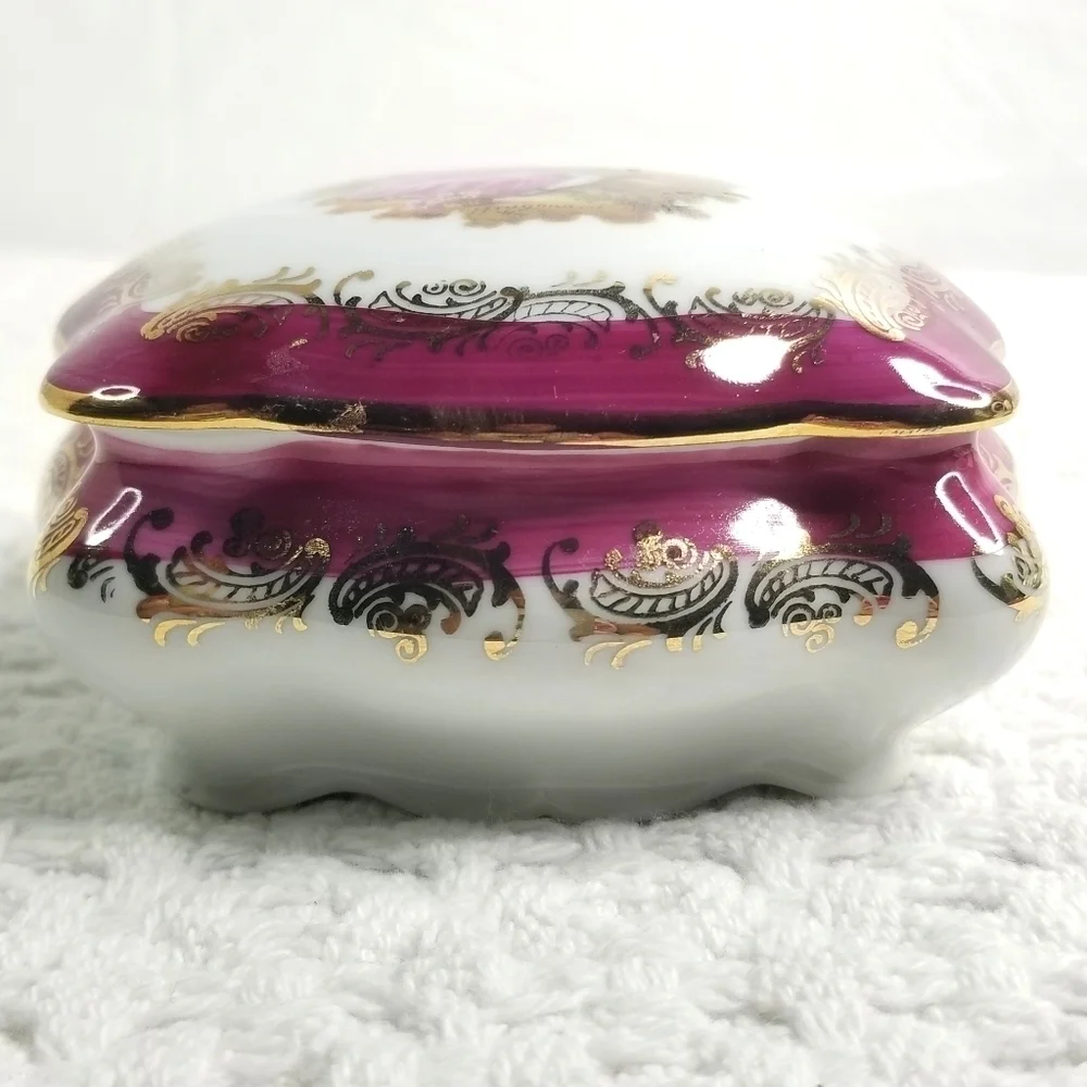 Vintage Porcelain Limoges Made in France Square Porcelain Jewelry Trinket Box